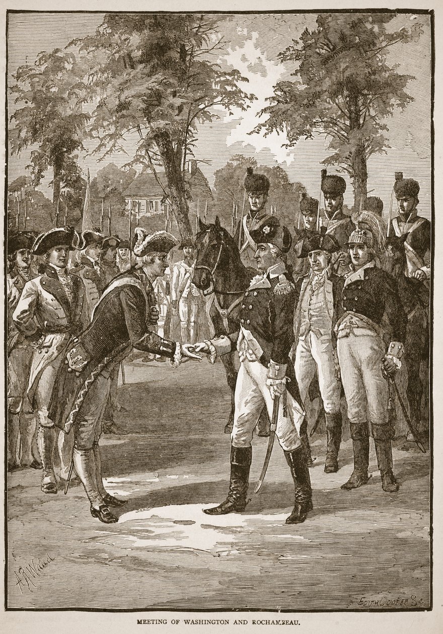 Møte mellom Washington og Rochambeau, pub. 1896 av Alfred Rudolph Waud