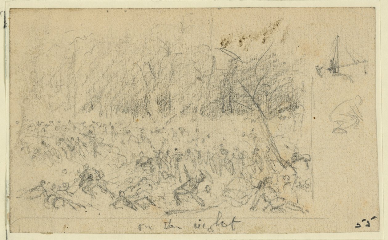 Grov skisse av en kampscene av Alfred Rudolph Waud