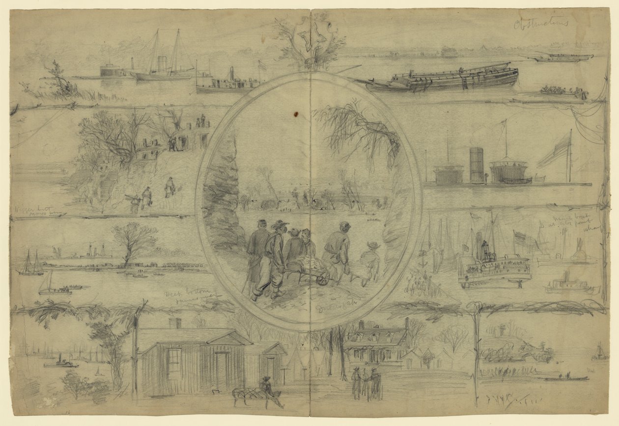 Scener assosiert med Dutch Gap Canal av Alfred Rudolph Waud