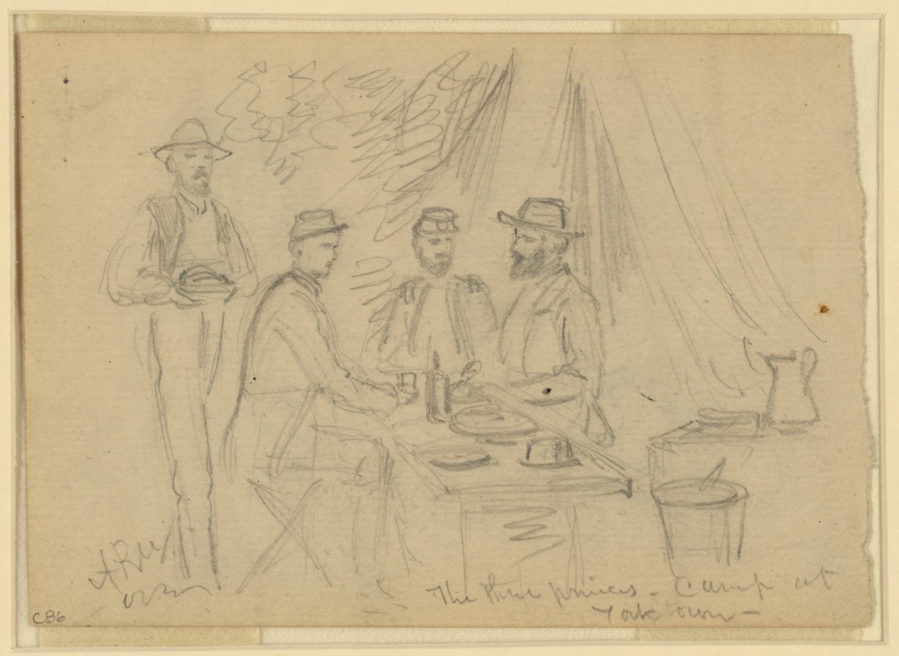 The three princes, camp at Yorktown, April 5th-May 4th 1862 (pencil on paper) av Alfred Rudolph Waud