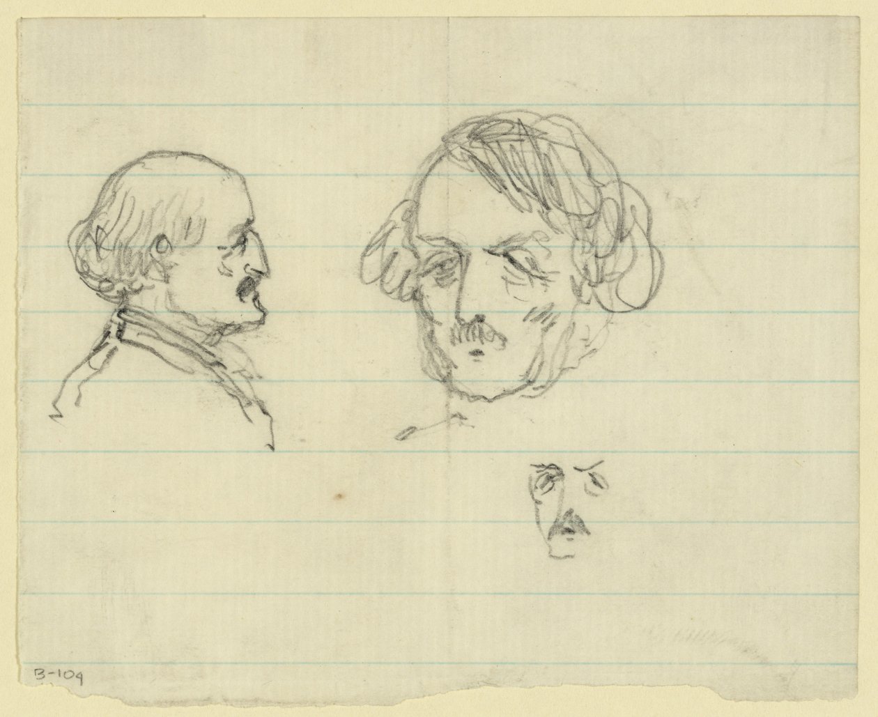 Tre bysteportretter, inkludert Benjamin Butler av Alfred Rudolph Waud