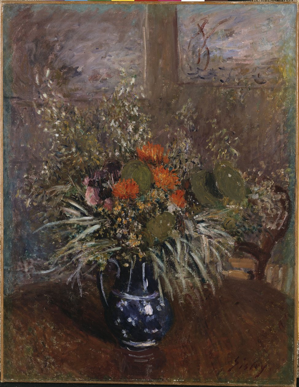 En bukett med blomster av Alfred Sisley