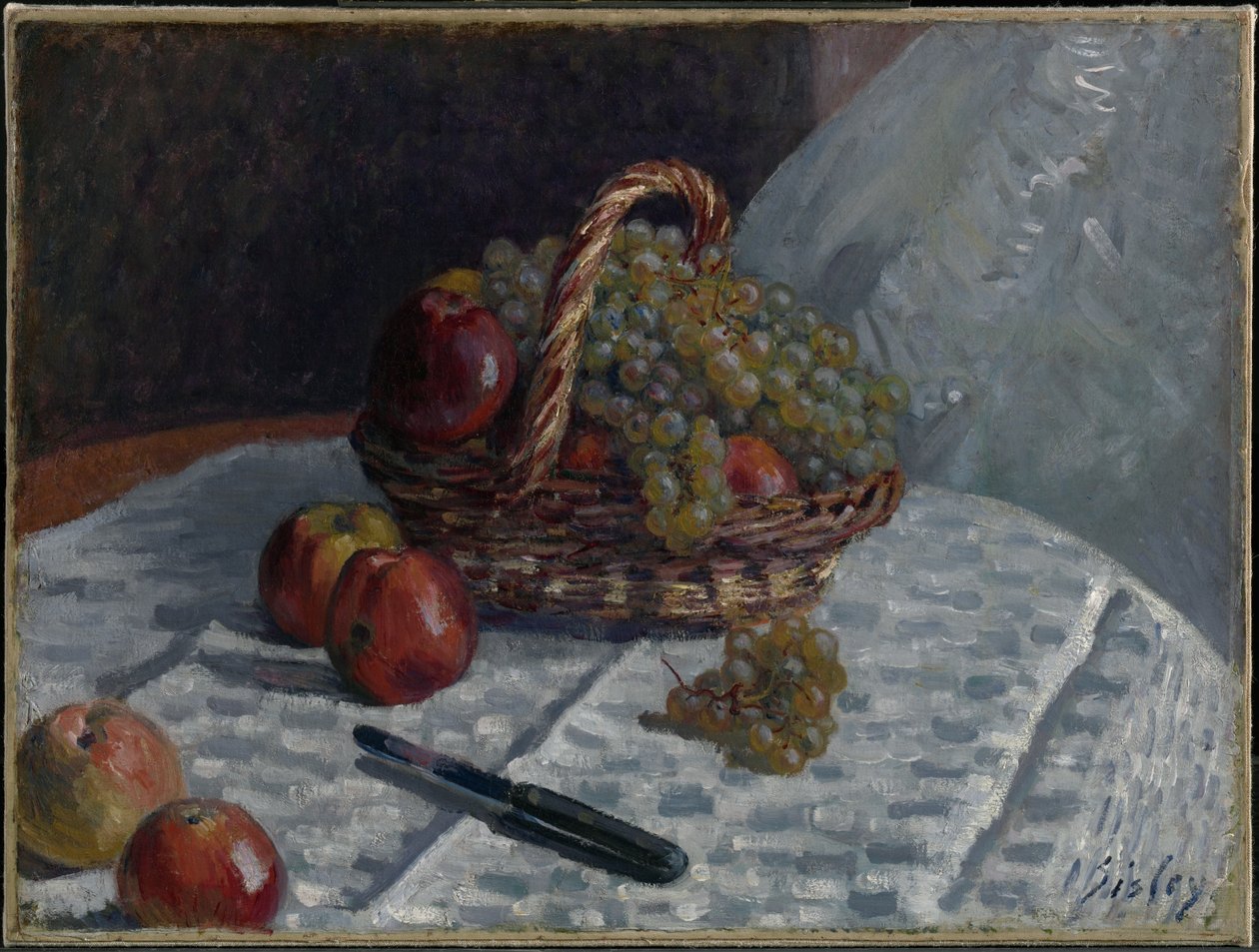Epler og druer i en kurv av Alfred Sisley