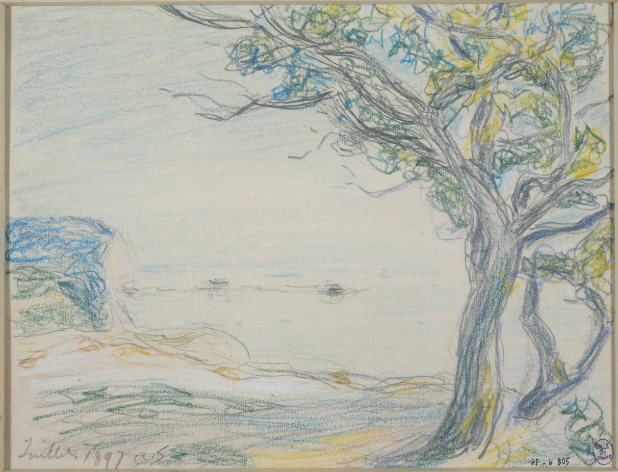 Trær ved havet av Alfred Sisley