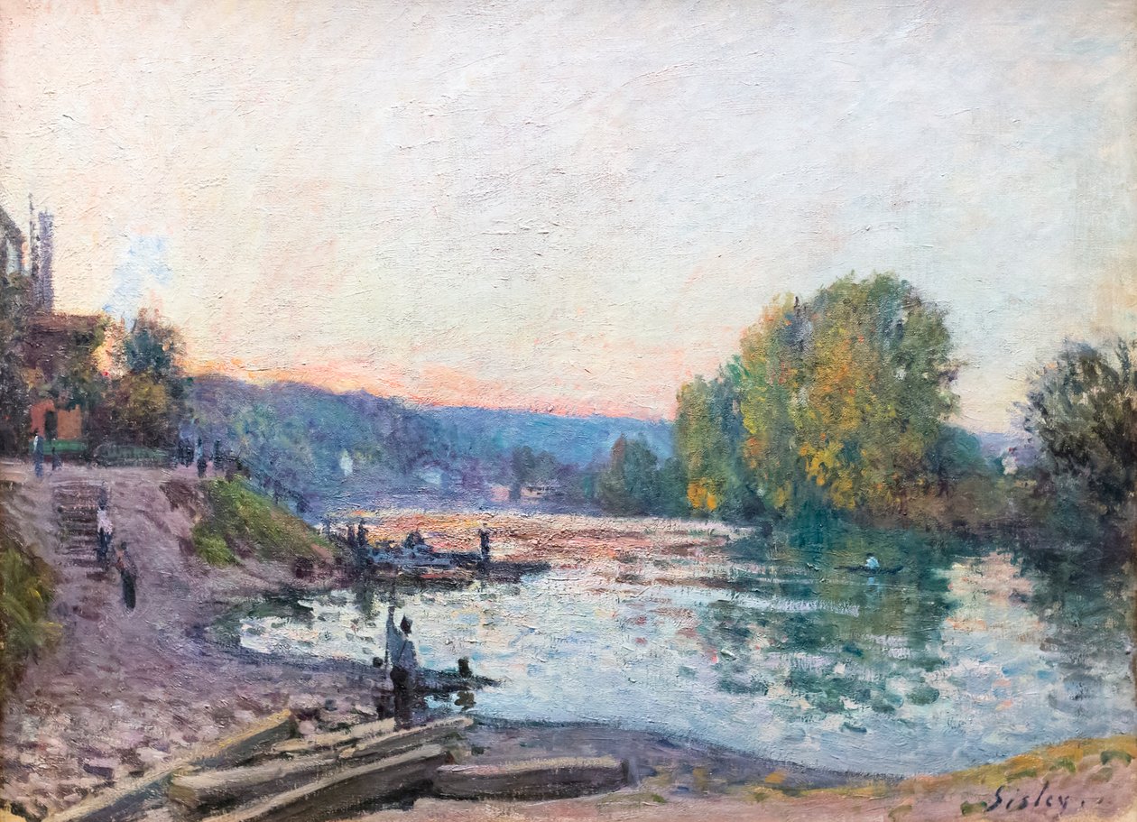 Banks of the Seine, sollyseffekt i skumringen, dato ukjent (olje på lerret) av Alfred Sisley
