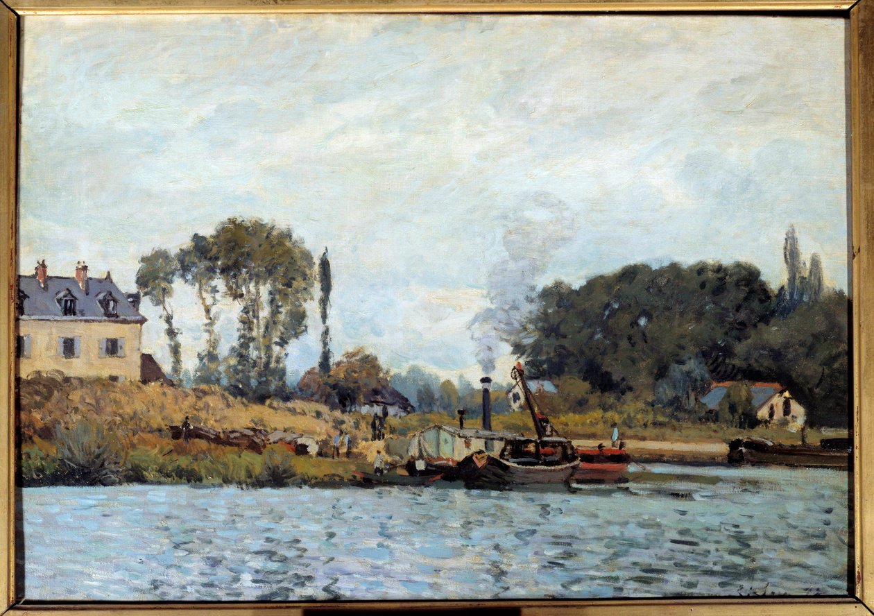 Båt ved Bougival-slusen Maleri av Alfred Sisley (1839-1899) 1873 Søn. 0,46x0,65 m Paris, musee d