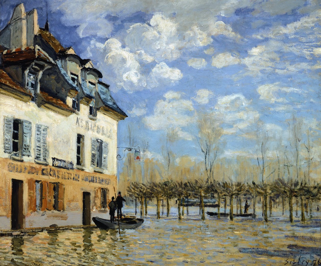 Båt i flommen ved Port-Marly (Port-Marly) (olje på lerret av Alfred Sisley
