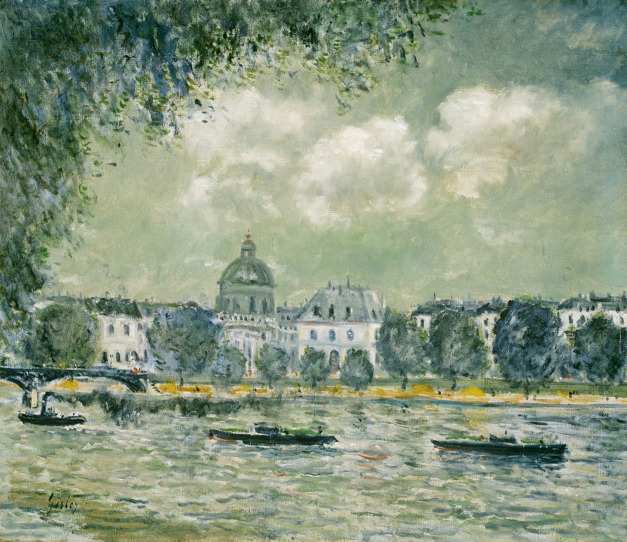 Landskap langs Seinen med Institut de France og Pont des Arts av Alfred Sisley