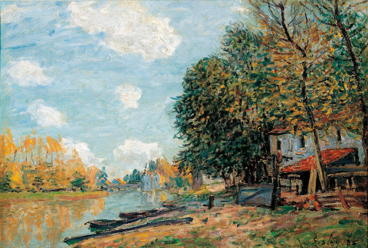 Moret, Les rives de la riviere Loing - Peinture de Alfred Sisley (1839-1899) - Moret, The Banks of the River Loing - Olje på lerret av Alfred Sisley (1839-1899) av Alfred Sisley