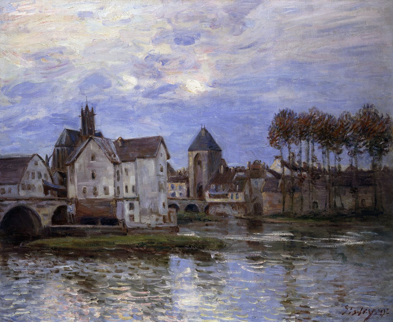 Moret Bridge ved solnedgang; Moret-broen ved solnedgang, 1892 av Alfred Sisley