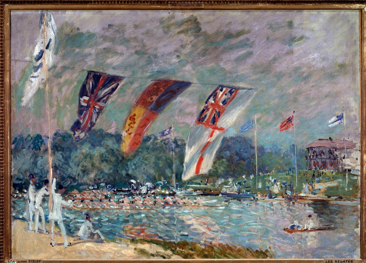 Regatta i Molesey, England - olje på lerret av Alfred Sisley
