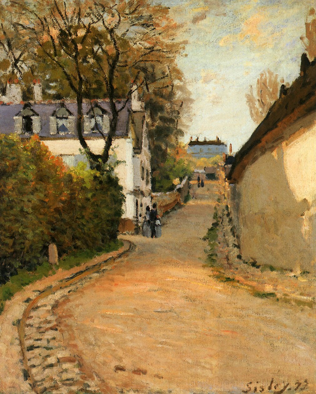 Rue de la Princesse, Louveciennes, ser nordover, ca. 1873 (olje på lerret) av Alfred Sisley