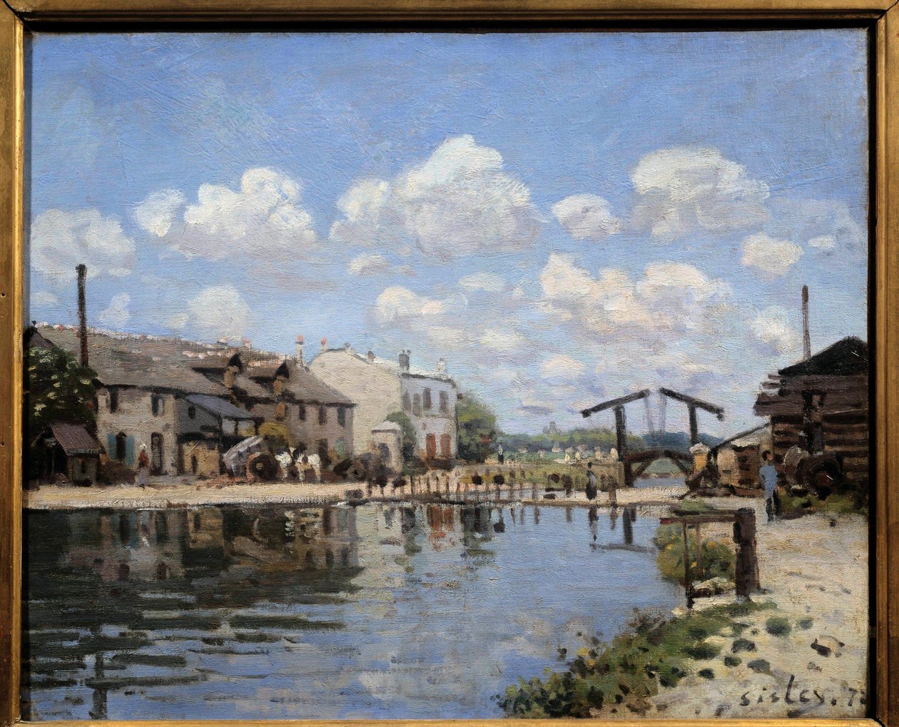 Canal Saint Martin i Paris i 1872 Utsikt over slusen. Maleri av Alfred Sisley (1839-1899) 1872 Dim. 0,38 x 0,46 m Paris, musee d