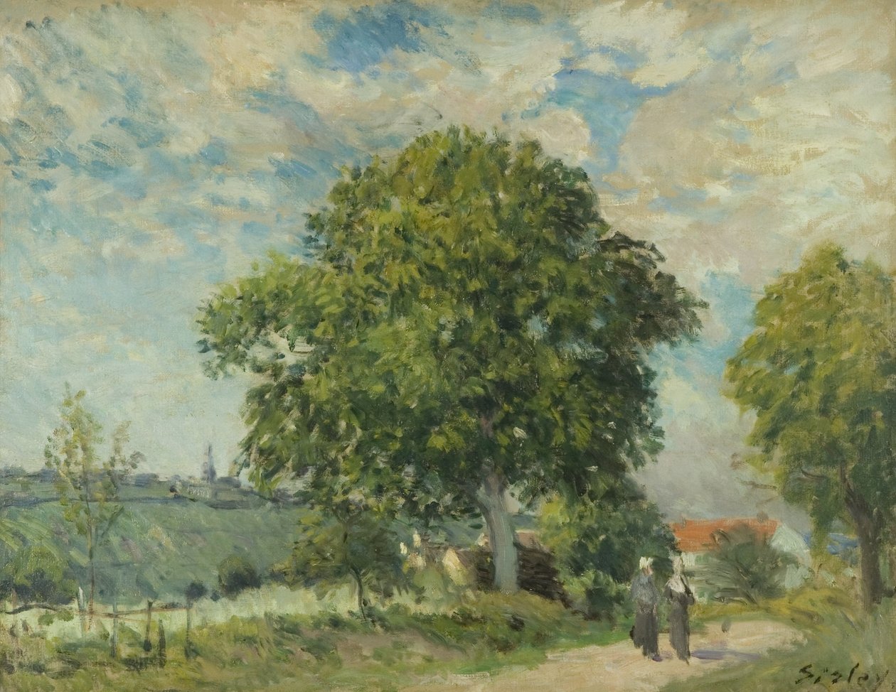 Inngangen til landsbyen, ca. 1880 (olje på lerret) av Alfred Sisley