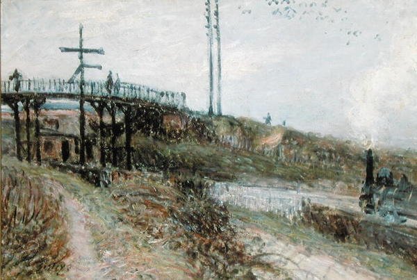 Gangbroen over jernbanen ved Sevres, ca. 1879 av Alfred Sisley