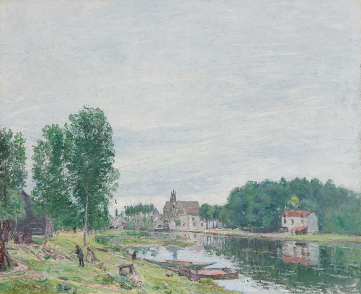 Matrat-båtverftet, Moret-Sur-Loing, regnvær av Alfred Sisley