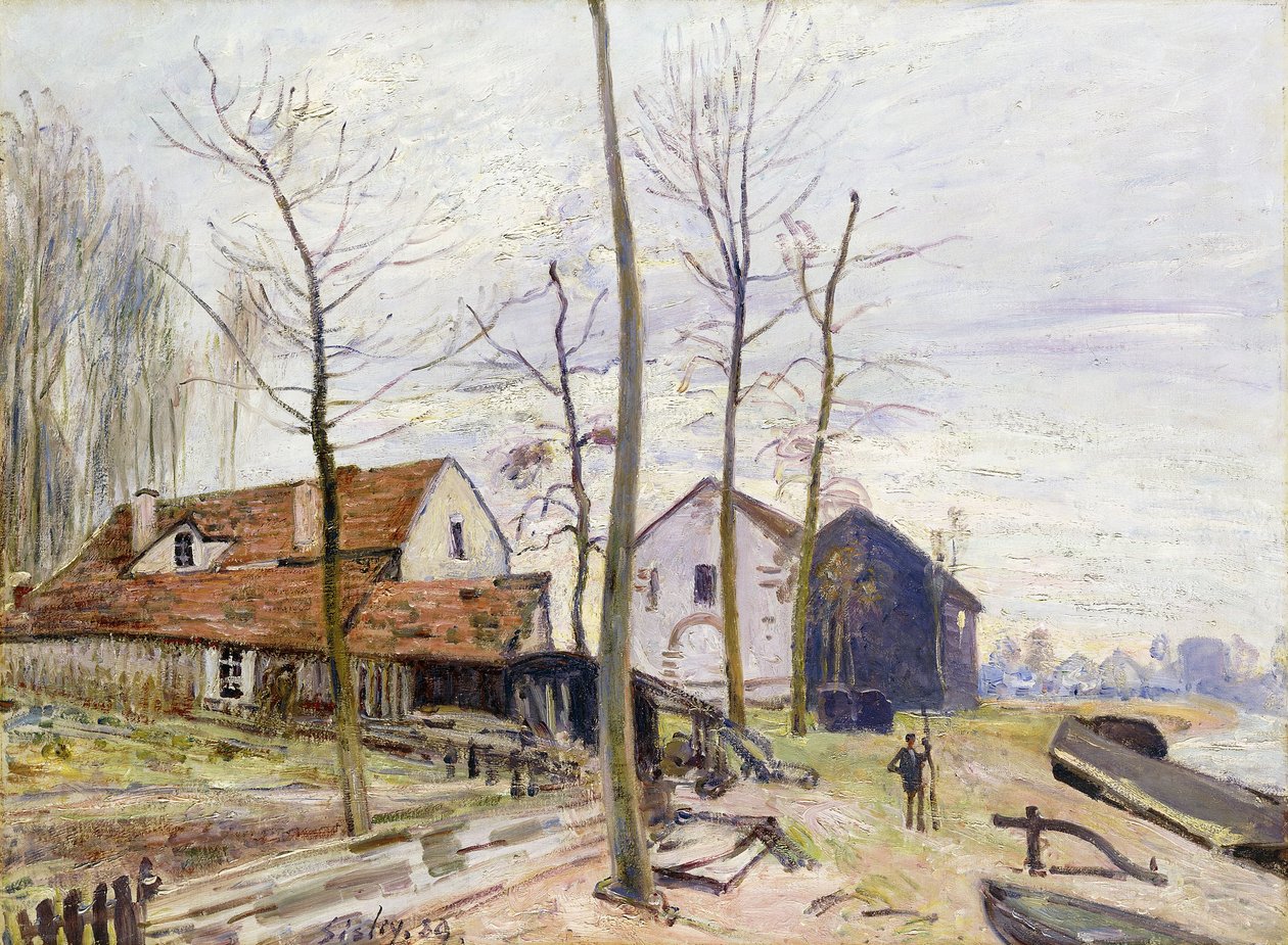 The Mills of Moret, med Rising Sun; The Mills of Moret, ved soloppgang, 1889 av Alfred Sisley