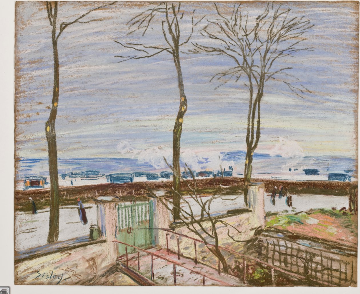 Moret jernbanestasjon om vinteren (pastell på papir) av Alfred Sisley