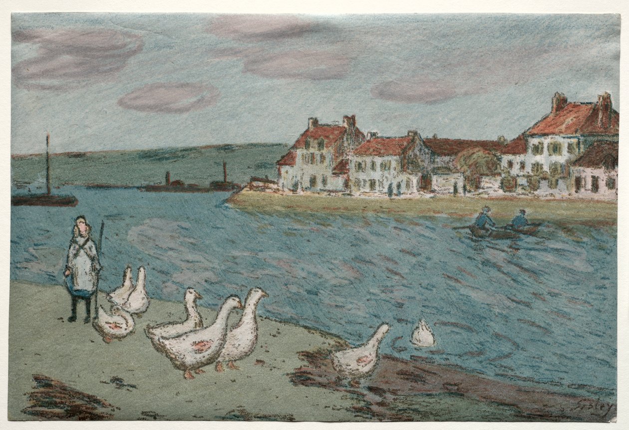 Elvebredden eller gjess av Alfred Sisley