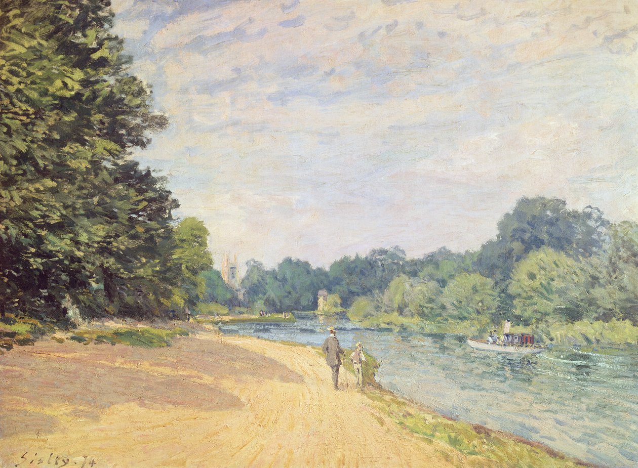Themsen med Hampton Church, 1874 av Alfred Sisley