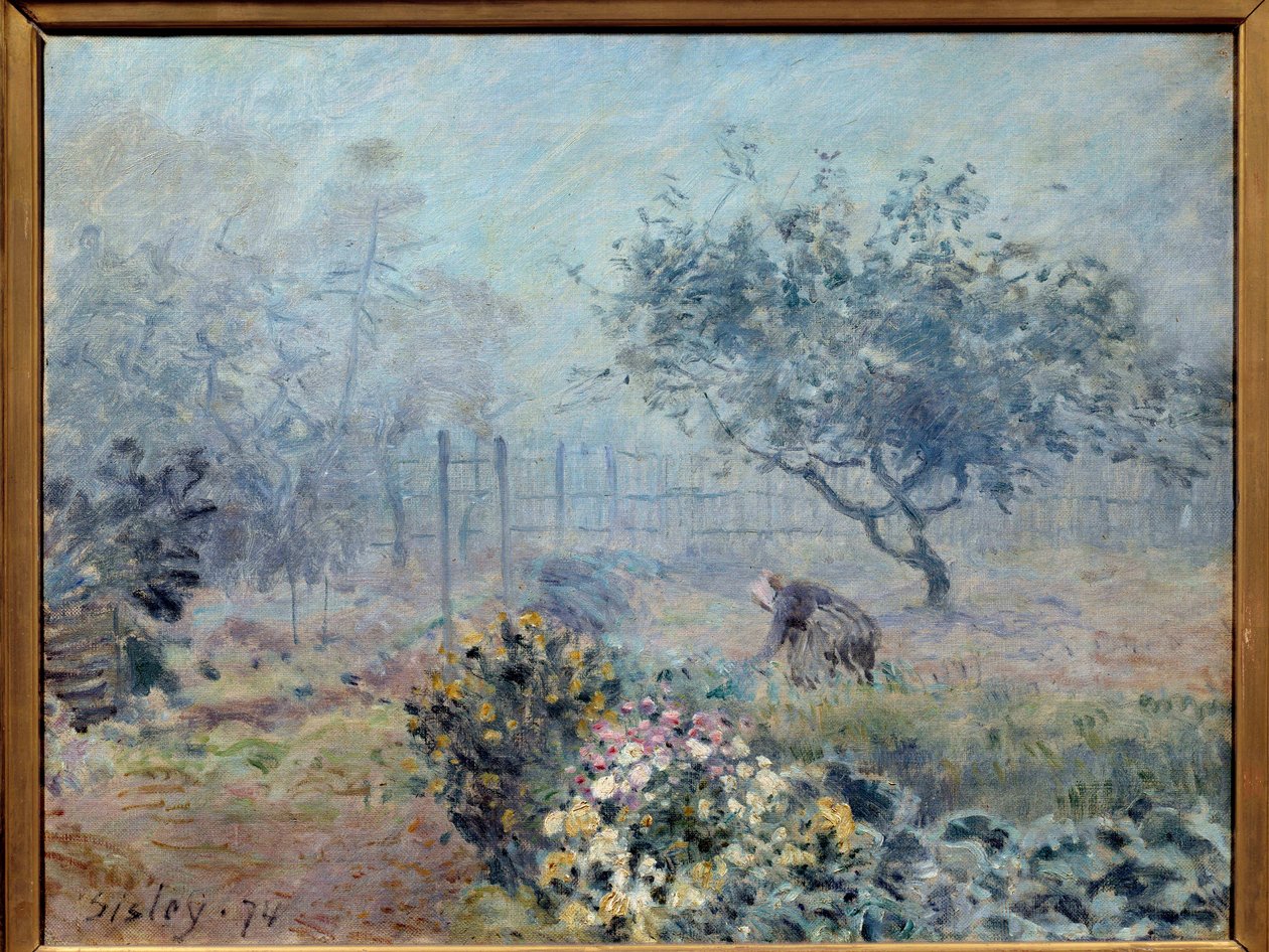 Tåka-naboene. Maleri av Alfred Sisley (1839-1899) av Alfred Sisley