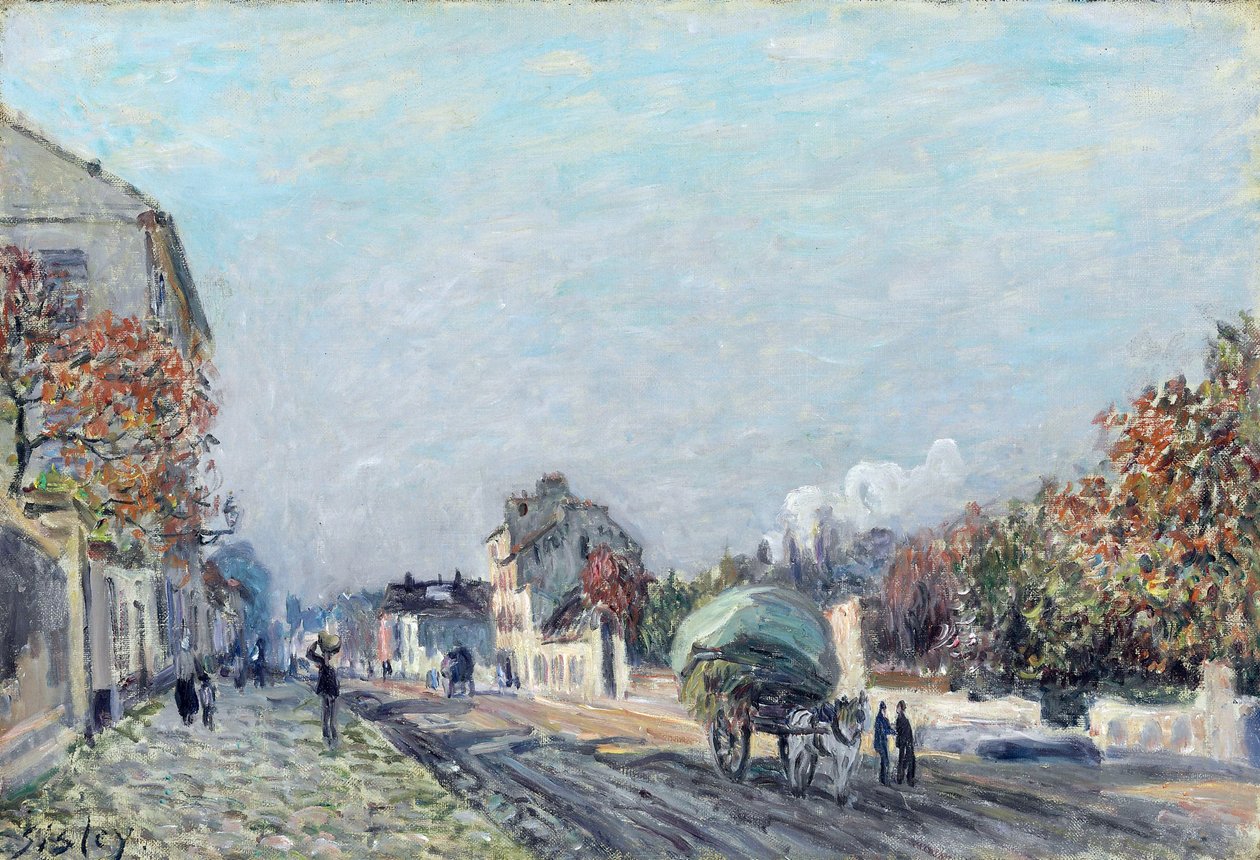 A street in Marly - Maleri av Alfred Sisley (1839-1899), olje på lerret, 38,1 x 55,9 cm av Alfred Sisley