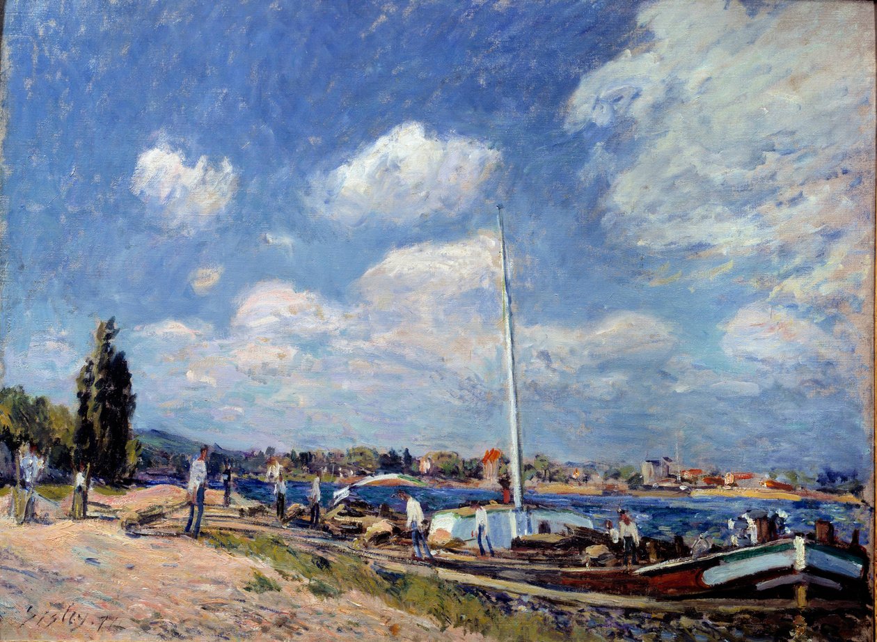 Losser lekterne i Billancourt. Maleri av Alfred Sisley (1839 - 1899) av Alfred Sisley