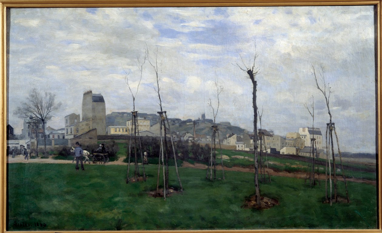 Utsikt over Montmartre tatt fra blomsterbyen ved Batignolles-maleriet av Alfred Sisley (1839-1899) 1869 Søn. 0,7x1,17 m Grenoble, Musee des Beaux Arts av Alfred Sisley