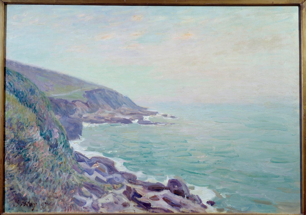 View of the Coasts of Wales in the Mist Painting av Alfred Sisley (1839-1899) 1897 Søn. 0,65x0,92 m Rouen, Museum of Fine Arts av Alfred Sisley