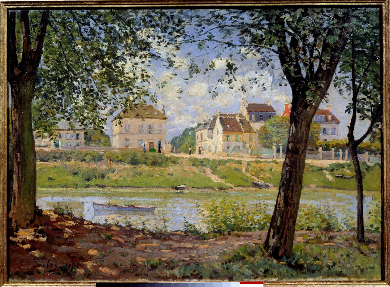 Villeuneuve La Garenne eller landsby ved bredden av Seinen. Maleri av Alfred Sisley (1839-1899) av Alfred Sisley