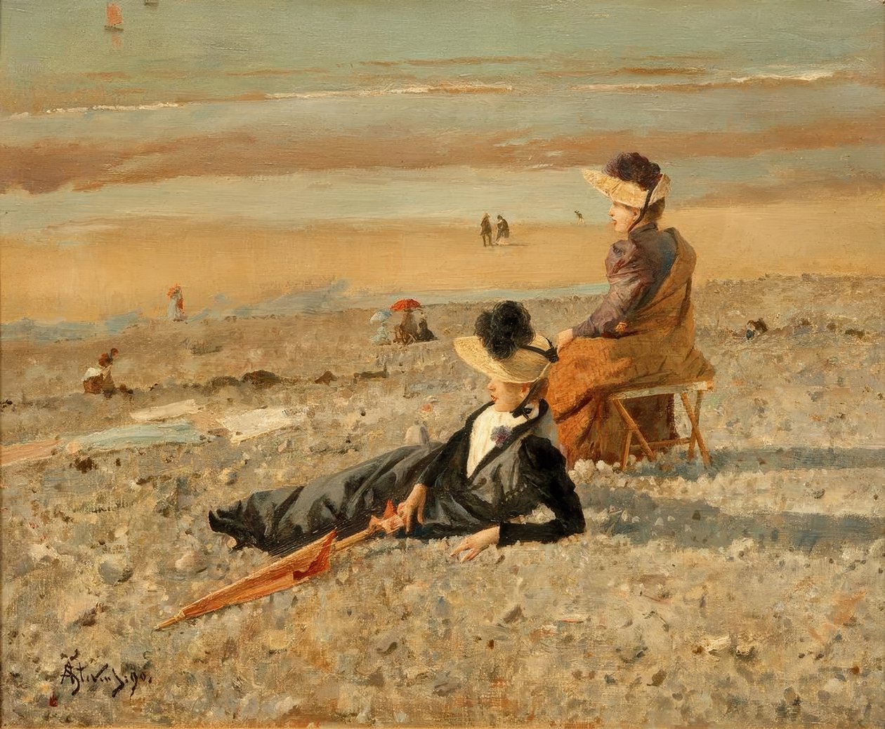 A.Stevens, En vakker dag i Le Tréport av Alfred Emile Stevens