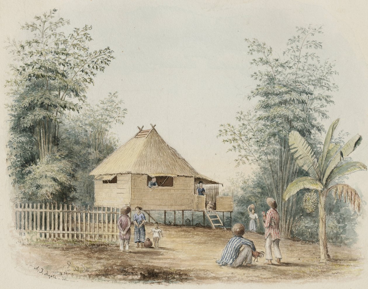 Native House Near Manila, 1842 (wc med et snev av penn og blekk på kremvevd papir) av Alfred Thomas Agate