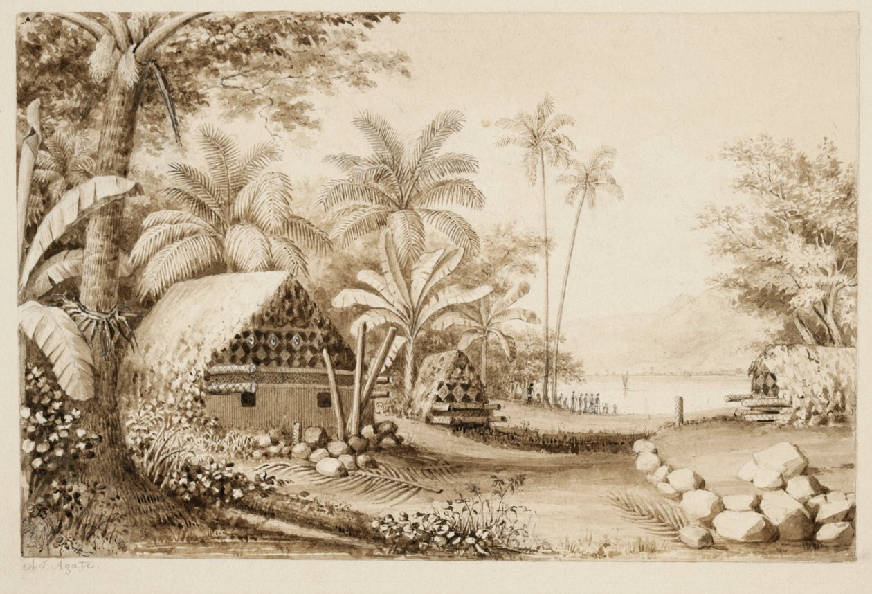 Graver på Muthuata Island, Fiji (wc på papir) av Alfred Thomas Agate