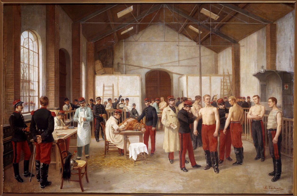 Vaccination at the Val de Grace Painting by Alfred Touchemolin (1829-1907). 1900 approx. Musee du Val de Grace, Paris   1410466   no       norwegian Successfully Translated  Original: Taken from Tapestry of the House of Lords Translat: Taken from Tapestry  av Alfred Touchemolin