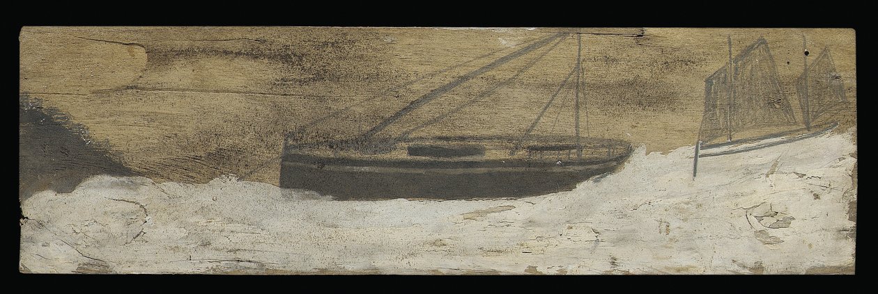 Båter på hakkete vann (blyant og olje på panel) av Alfred Wallis