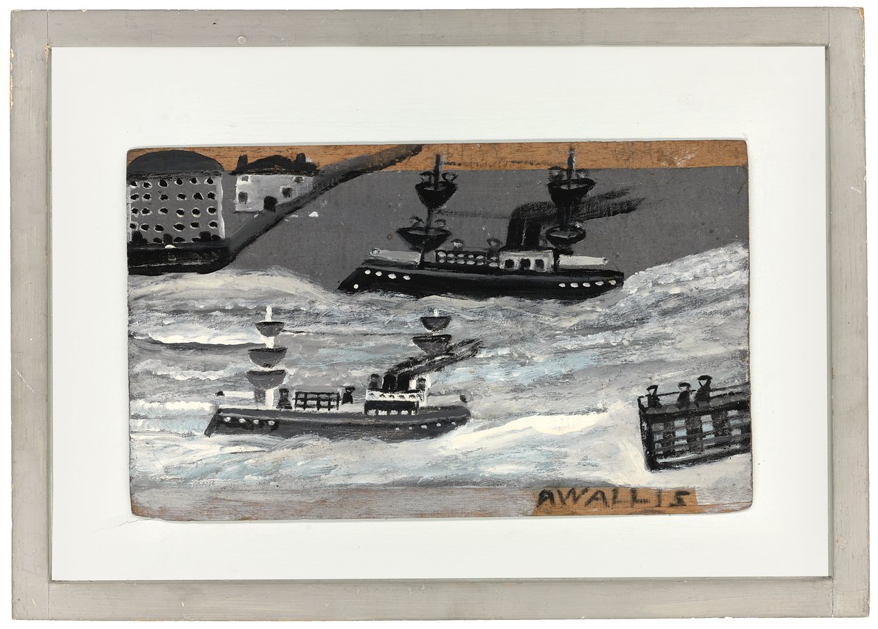 Kanonbåter i krigstid (olje på panel) (se også 1074078) av Alfred Wallis