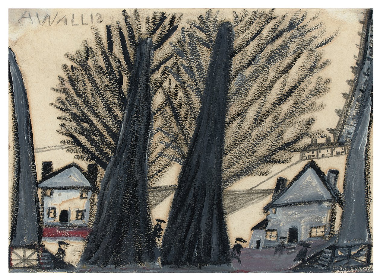 To trær (blyant og olje på kort) av Alfred Wallis