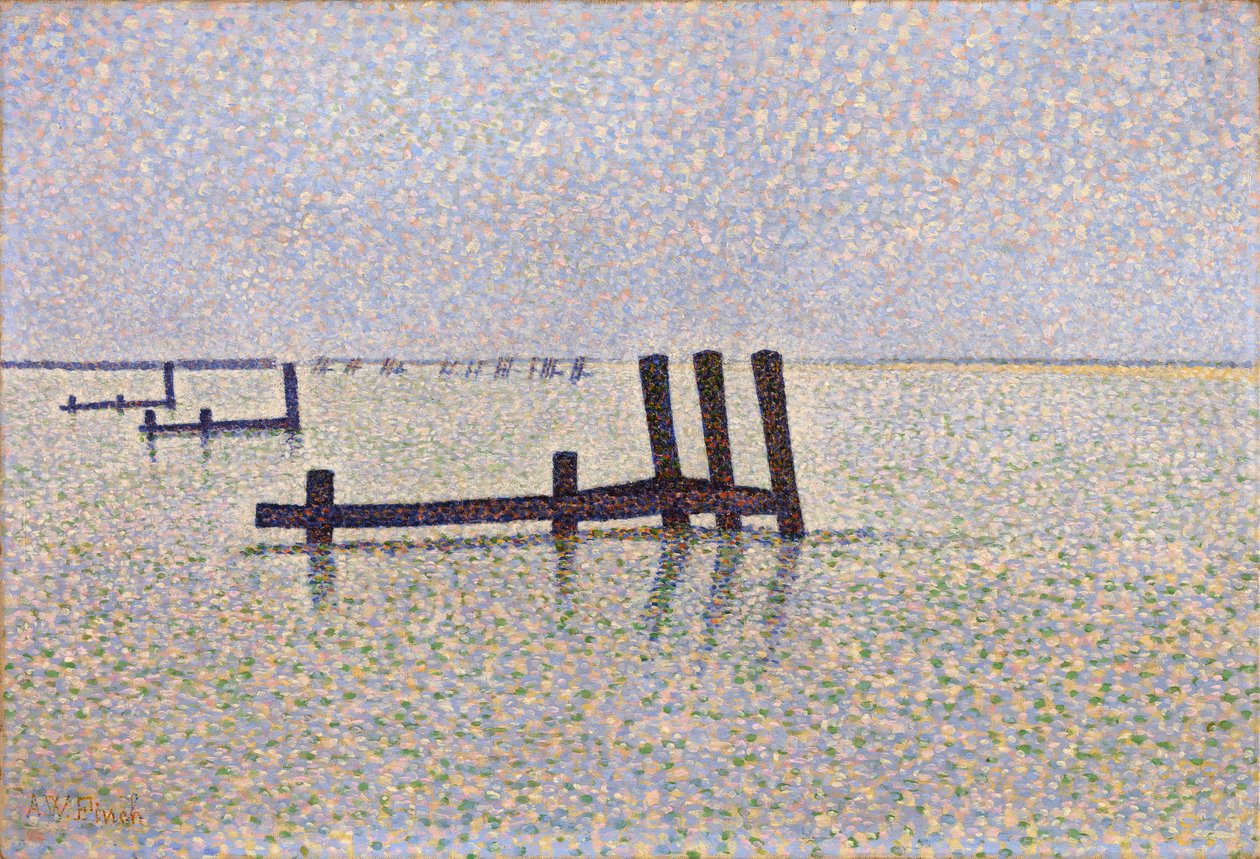 ""Utsikt over Den engelske kanal ved Nieuport (Nieuwpoort) i Belgia"" Maleri av Alfred William (Willy) Finch (1854-1930) ca. 1889, pointillisme - London, Nasjonalgalleriet av Alfred William Finch