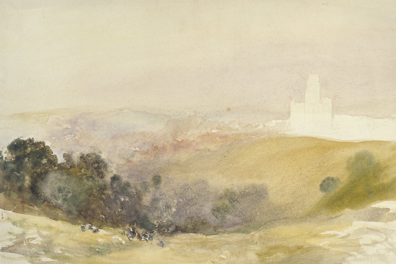 Durham fra Red Hills, 1880-86 (akvarell over grafitt, på papir) av Alfred William Hunt