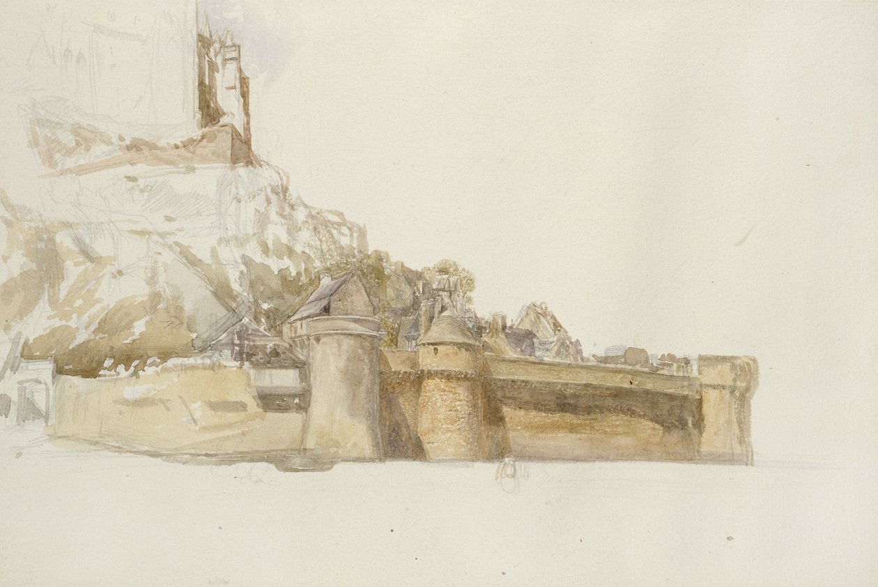 Mont St Michel: The Walls and Bastions, ca. 1876 (akvarell over grafitt på papir) av Alfred William Hunt