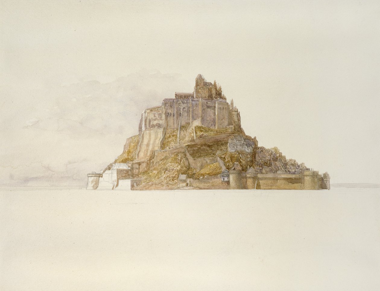 Mont St Michel fra Sands, ca. 1876 (akvarell over grafitt, på papir) av Alfred William Hunt