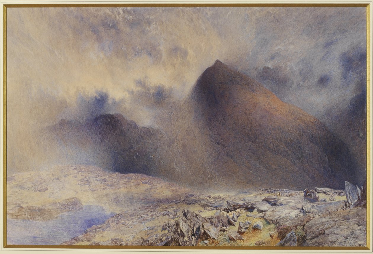 Mount Snowdon gjennom Clearing Clouds, 1857 (wc og blyant på papir) av Alfred William Hunt