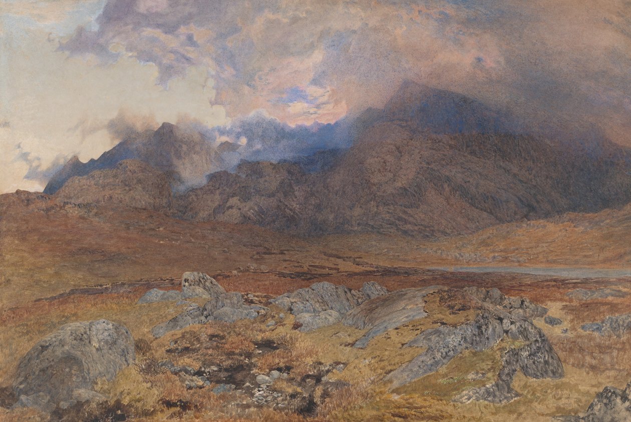 Snowdon, etter en haglstorm i april [eller Snowdon gjennom klare skyer], ca. 1857. av Alfred William Hunt