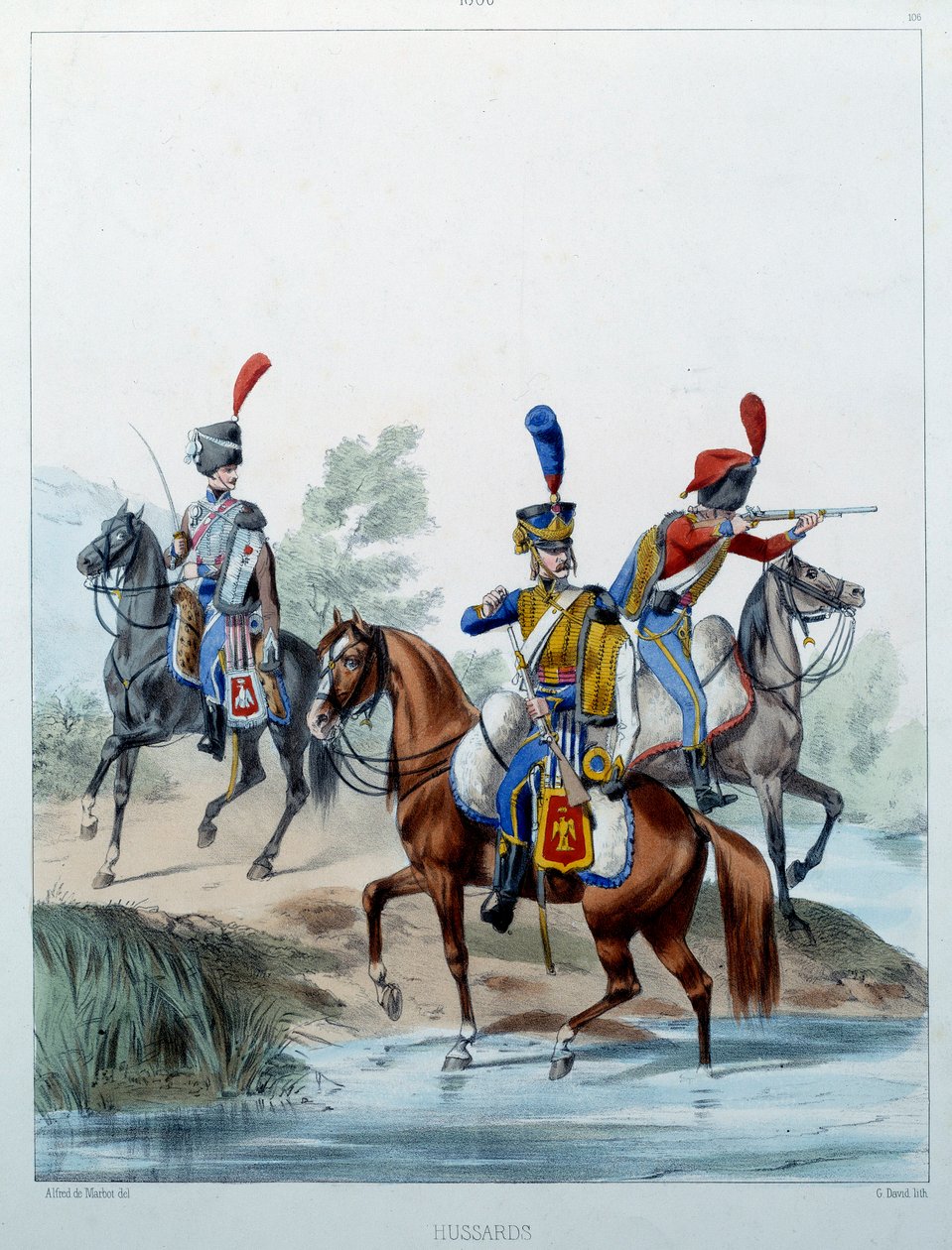 Napoleons hær: Husarer. Gravering av Alfred De Marbot (1800-tallet) 1806. Malmaison, Musee Du Chateau. av Alfred de (after) Marbot