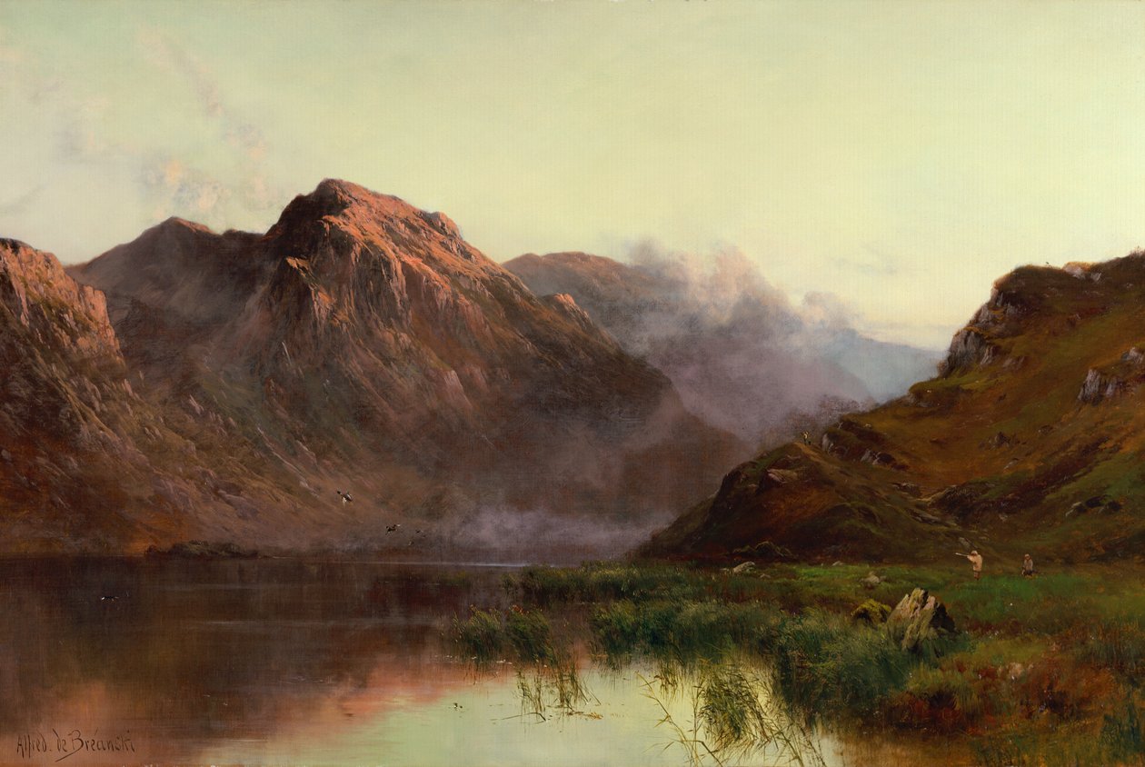 The Hunt of Wildfowl Llyn Crafnant (olje på lerret) av Alfred de Breanski