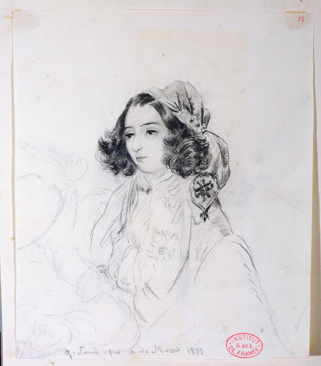 George Sand (1804-76) Iført et hodesjal, 1833 av Alfred de Musset