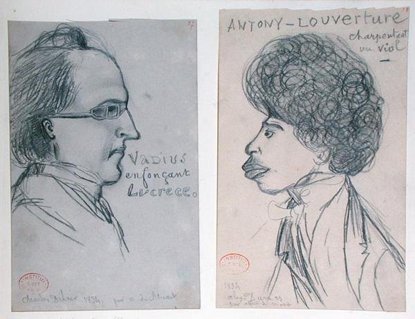 Portretter av enten Charles Nodier (1780-1844) eller Gustave Planche (1808-57) og Alexandre Dumas Pere (1802-70) av Alfred de Musset