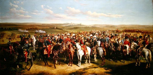 Besøk av prins Albert (1819-61) til keiser Napoleon III (1808-73) på høyden nær Boulogne, 8. september 1854 (olje på lerret) av Alfred de Prades