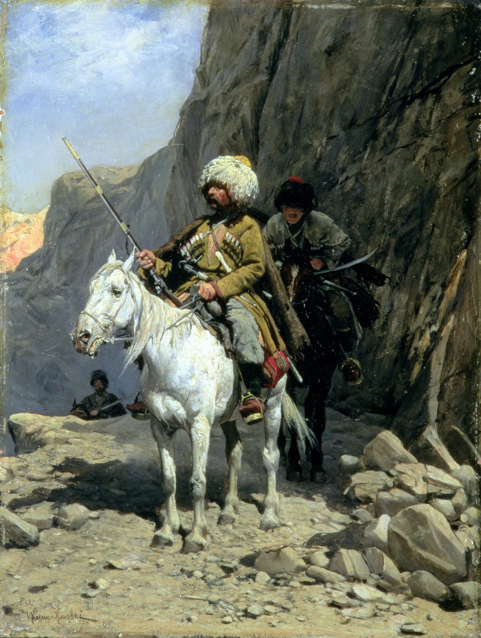 Circassians Patrol, ca. 1885 (olje om bord) av Alfred von Wierusz Kowalski