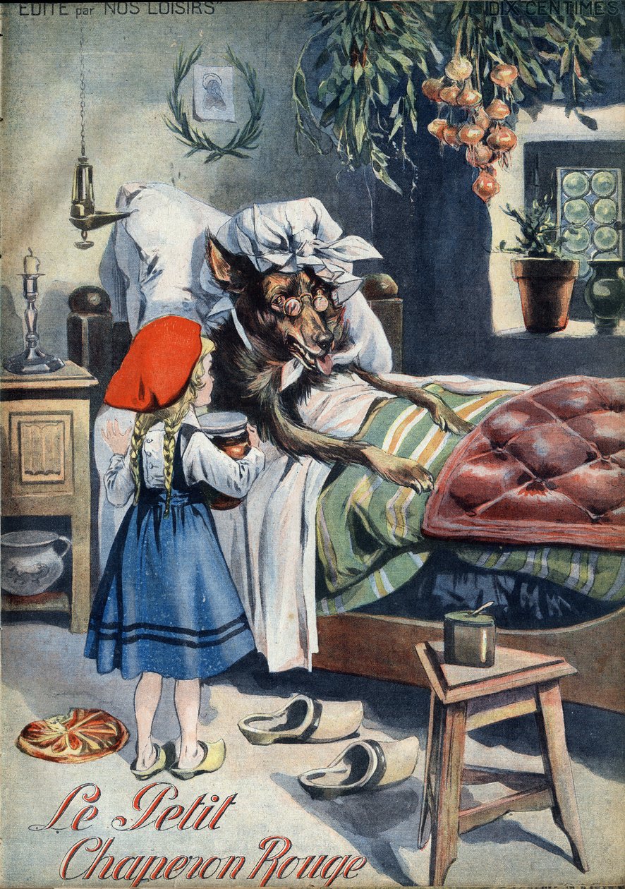 Rødhette. Folkeeventyr. Illustrasjon av Vaccari og Carrey i "" Les beaux tales"" samling "" Nos loisirs""" rundt 1910. Privat samling. av Alfredo and Carrey Vaccari